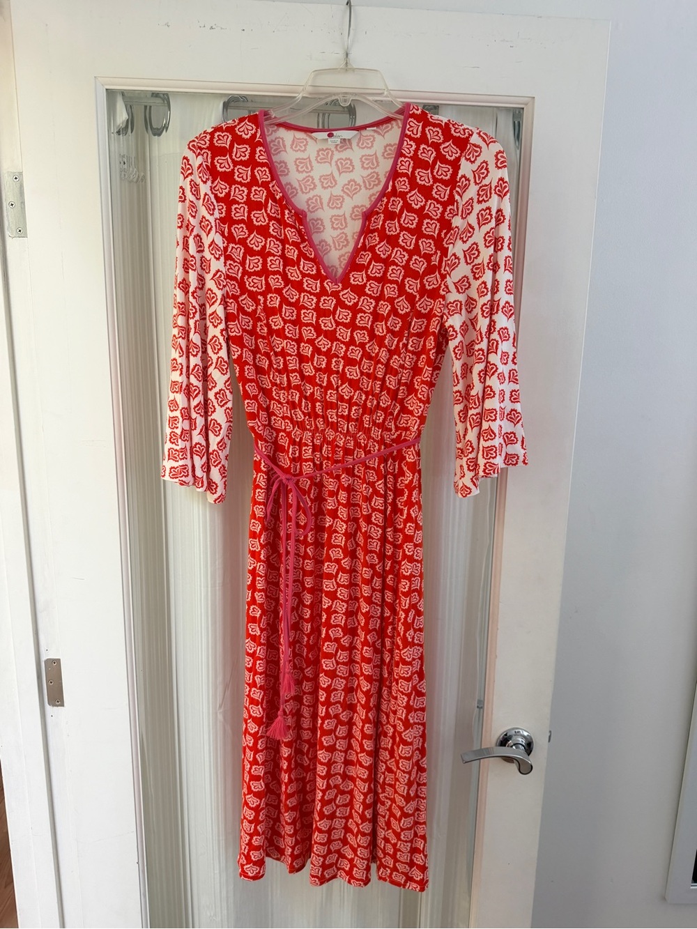 Boden Orange and White Printed Midi  Dress